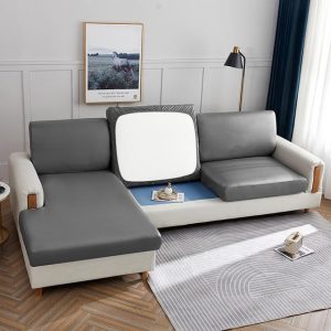 Housse d'Assise de Canapé d'Angle Simili Cuir Gris