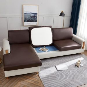 housse d'assise canapé angle simili cuir marron