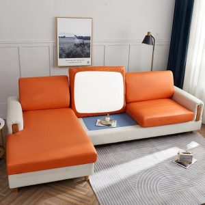Housse d'Assise de Canapé d'Angle Simili Cuir Orange