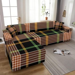 Housse de canapé d'angle imprimé tartan