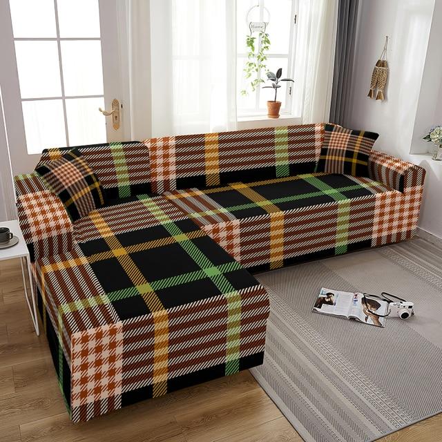 Housse de canapé d'angle imprimé tartan