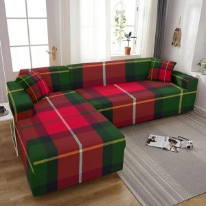housse de canapé d'angle imprimé tartan vert
