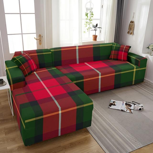 housse de canapé d'angle imprimé tartan vert