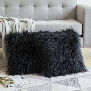 housse de coussin 45x45 polaire noir