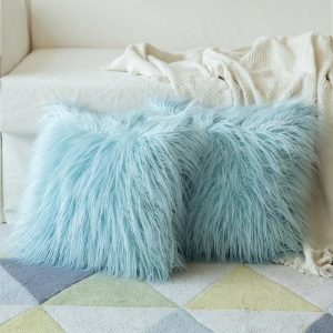 Housse de Coussin 45x45 Polaire Turquoise