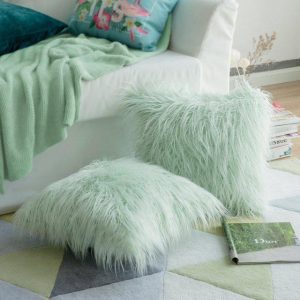 Housse de Coussin 45x45 Polaire Vert d'eau