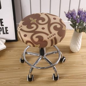 vue de la housse de tabouret rond bleu fleur de lys