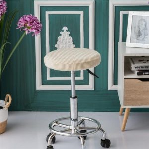 housse de tabouret rond Jacquard Beige