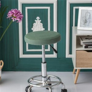 Housse de Tabouret Rond Jacquard Vert Amande