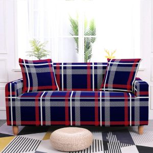 Housse de Canapé Tartan Bleu et Rouge