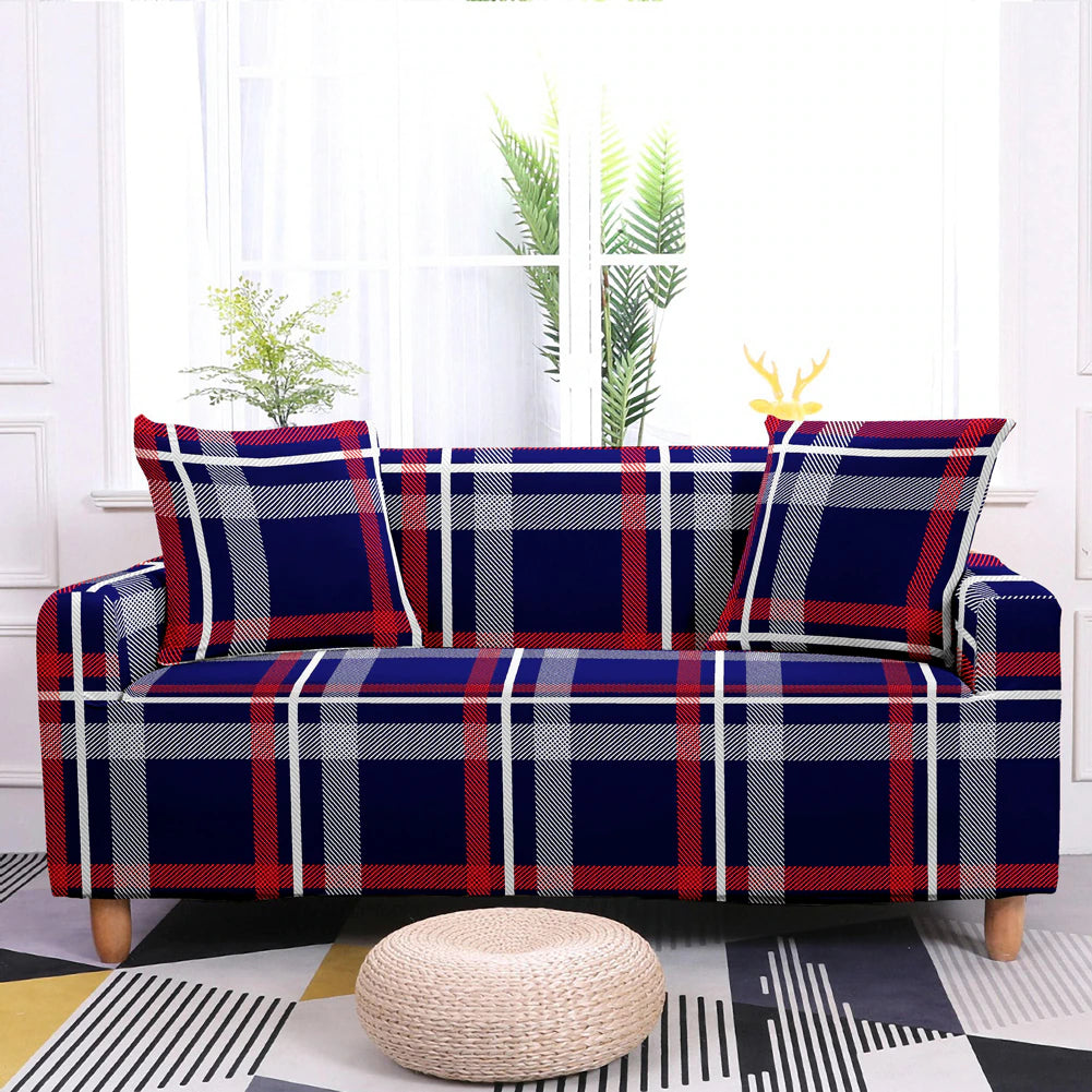 Housse de Canapé Tartan Bleu et Rouge