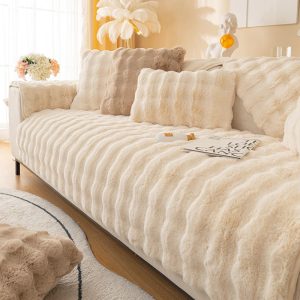 protège canapé peluche beige