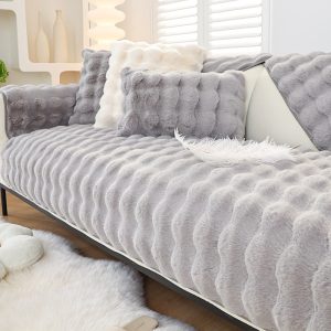 Protège Canapé en Peluche Gris