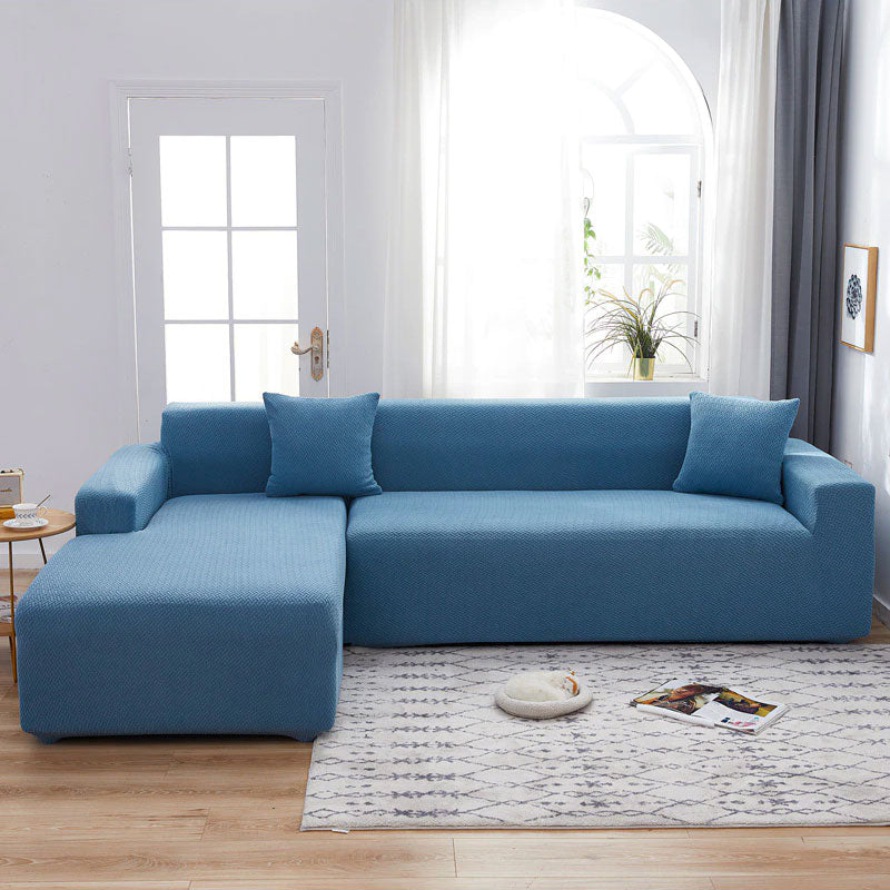 canapé d'angle housse jacquard bleu