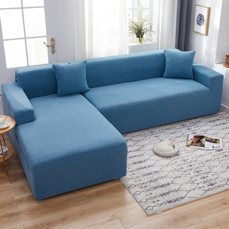 Housse Pour Canapé D'Angle Jacquard Bleu