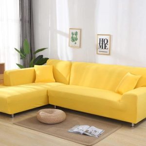 housse canapé d'angle jaune lumineuse