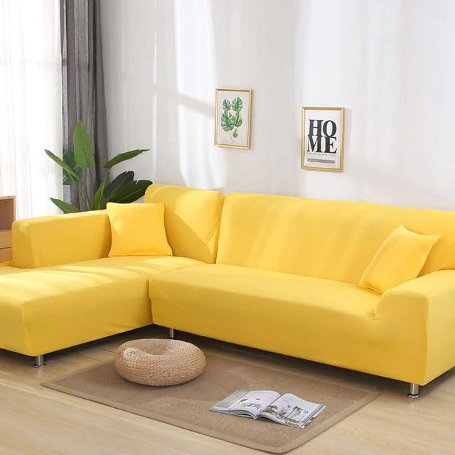 housse canapé d'angle jaune lumineuse