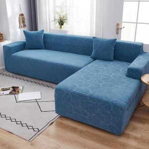 housse de canapé d'angle extensible velours bleu