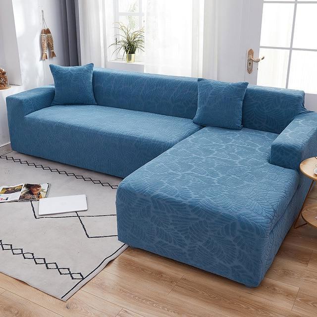 housse de canapé d'angle extensible velours bleu