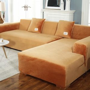 housse de canapé d'angle velours camel