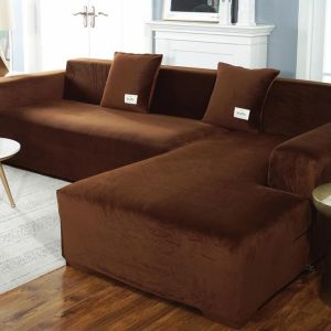 Housse de Canapé d'Angle Velours Marron