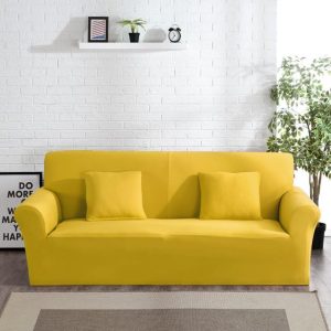 housse de canapé jaune en tissu extensible