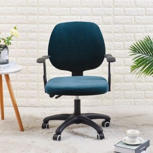 housse de chaise de bureau velours bleu canard