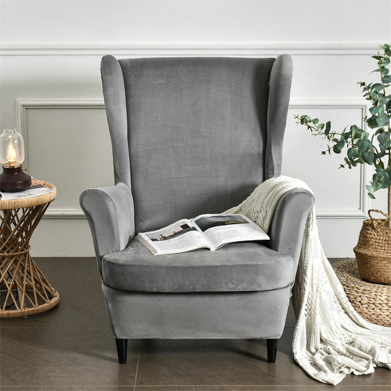 Housse velours gris pour fauteuil crapaud