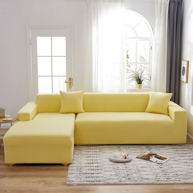 Housse Jacquard Jaune Soleil Canapé Angle