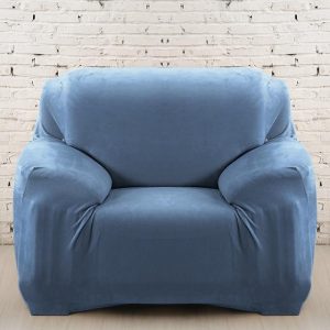 housse fauteuil club velours bleu