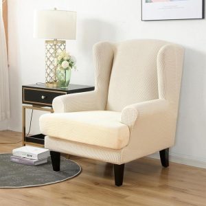 housse pour fauteuil crapaud jacquard beige