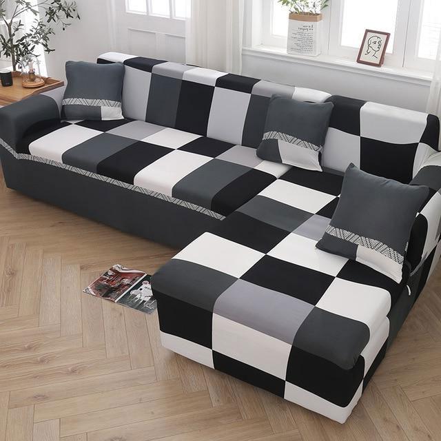 housse de canapé d'angle extensible damier