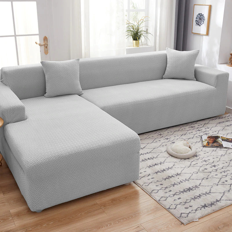 housse de canapé d'angle jacquard gris clair
