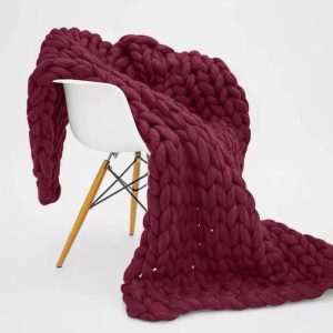 Plaid Maille Épaisse Bordeaux