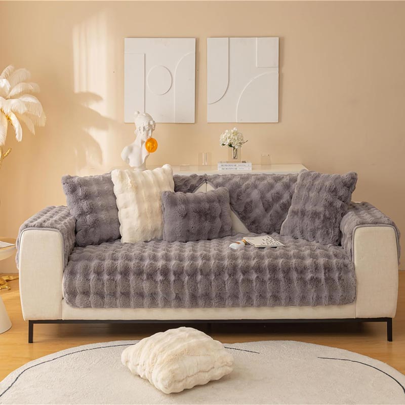 housses maison en peluche gris