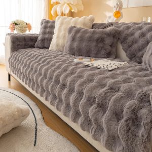 protège canapé en peluche gris anthracite