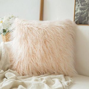 housse de coussin polaire beige 45x45