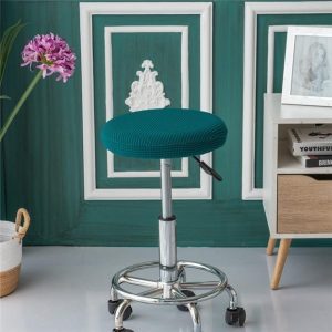housse de tabouret rond jacquard bleu canard