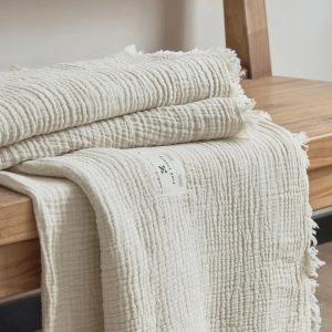 plaid canapé gaze de coton blanc