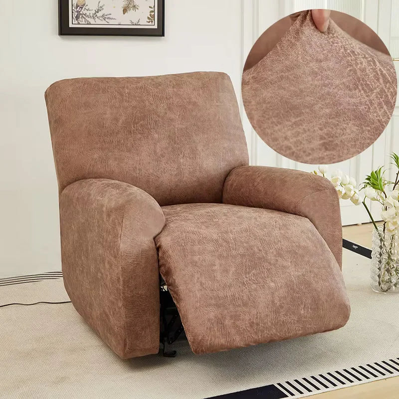 housse de fauteuil relax en similicuir marron clair