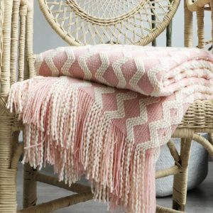 plaid rose à franges élégant