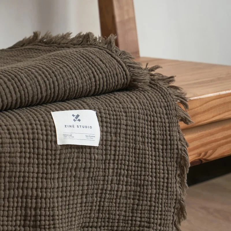 plaid canapé gaze de coton taupe