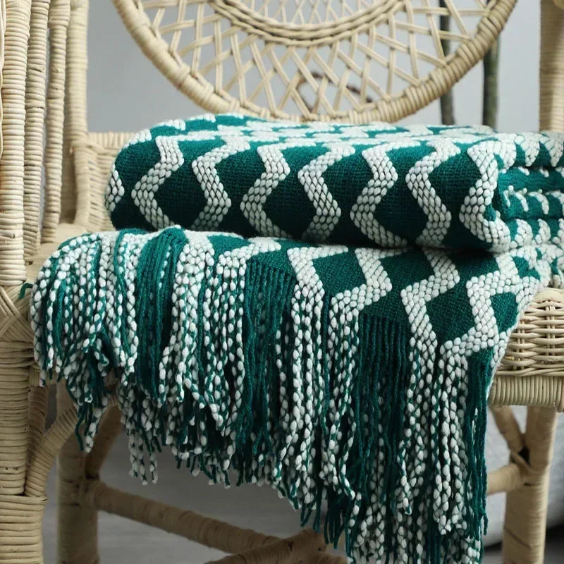 Plaid Vert à Franges élégant
