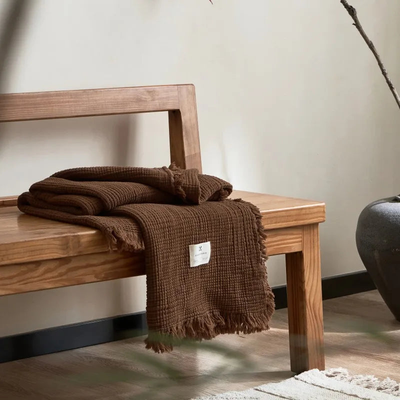 plaid marron en gaze de coton