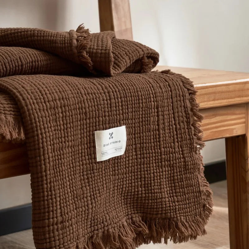 plaid canapé gaze de coton marron