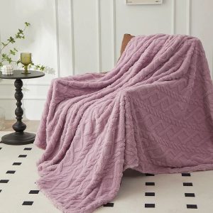 plaid canapé polaire mauve