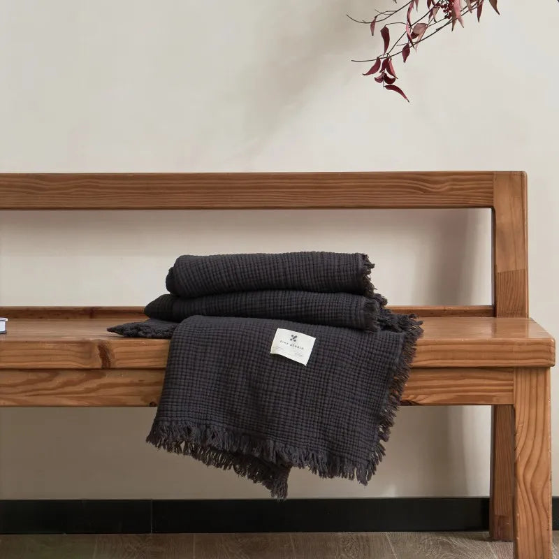 plaid canapé gaze de coton gris anthracite