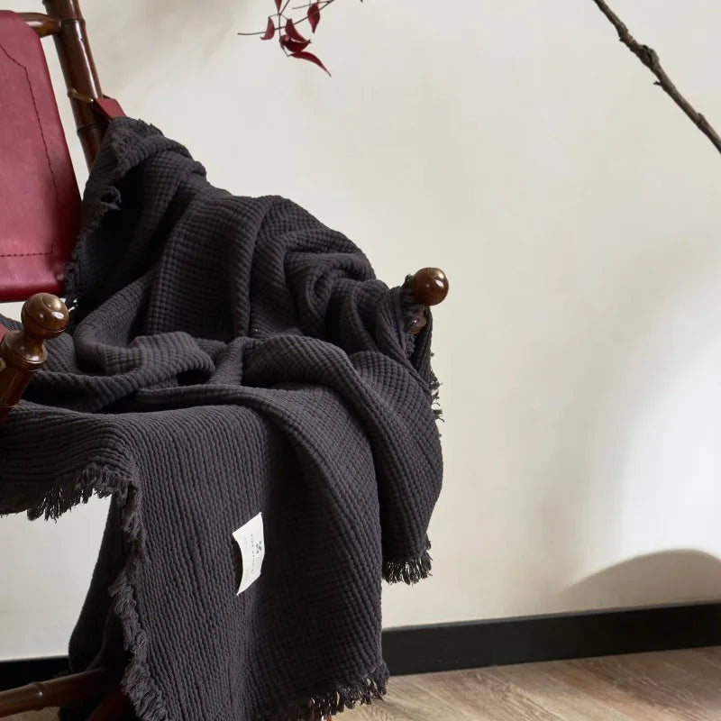gaze de coton plaid gris anthracite