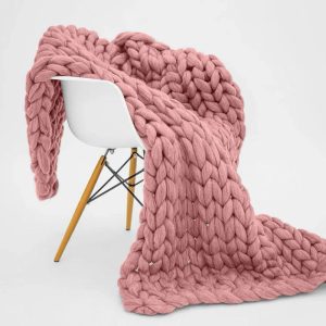 plaid maille épaisse rose poudré