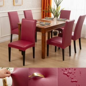 housse de chaise PU cuir bordeaux luxe